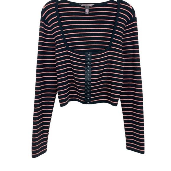 Victoria Secret Cropped Sweater Top Black and Pink St… - Picture 10 of 14
